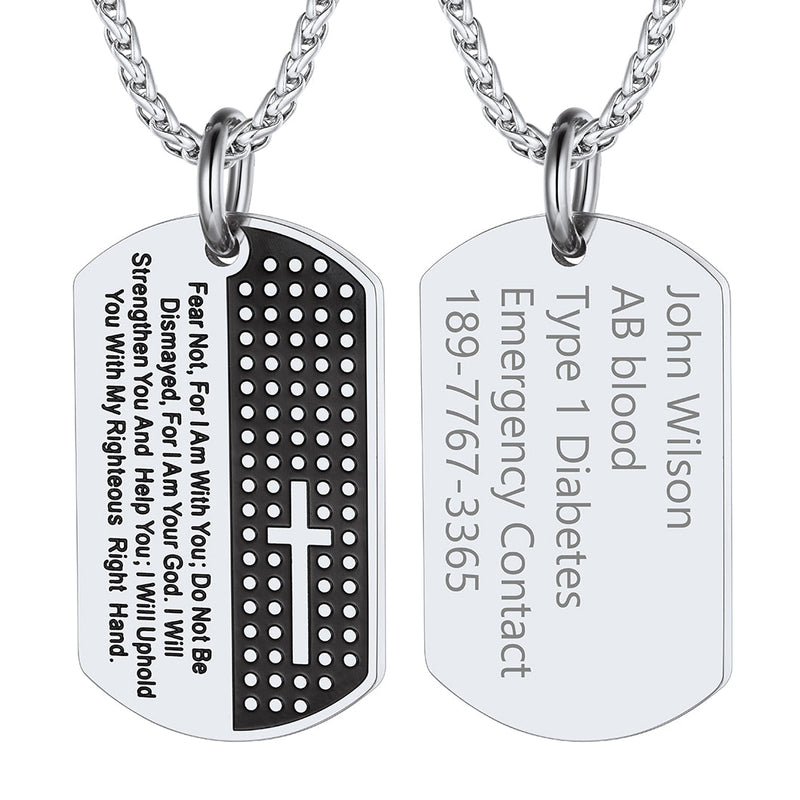 Custom Engraved Military Bible Cross Dog Tag Necklace for