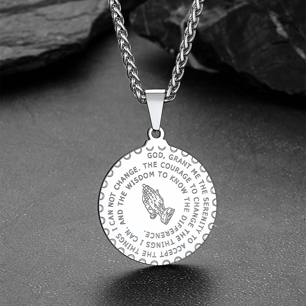 Bible Verse Prayer Hands Coin Medal Necklace for