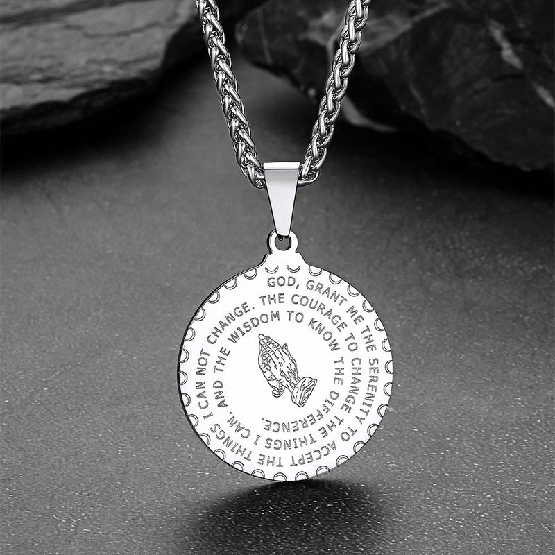 Bible Verse Prayer Hands Coin Medal Necklace for