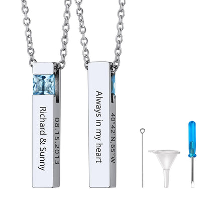Custom Birthstone Bar Urn Cremation Necklace for Ashes Memorial Keepsakes Pendant