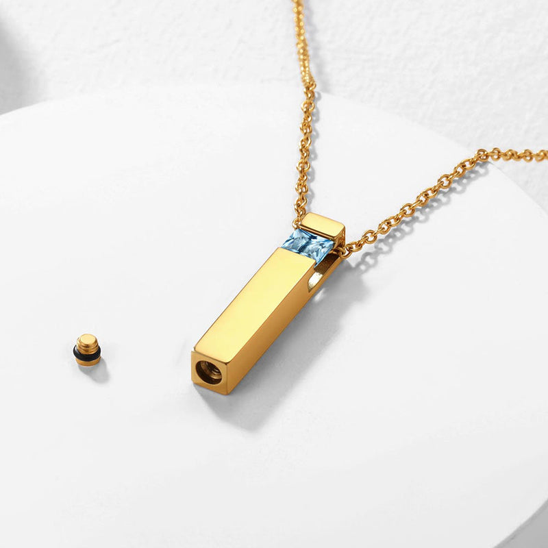 Custom Birthstone Bar Urn Cremation Necklace for Ashes Memorial Keepsakes Pendant
