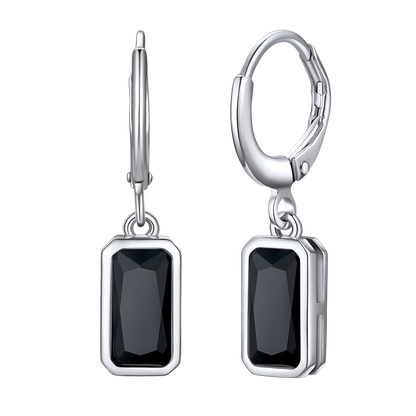 Silver Square Birthstone Dangle Hoop Earrings for
