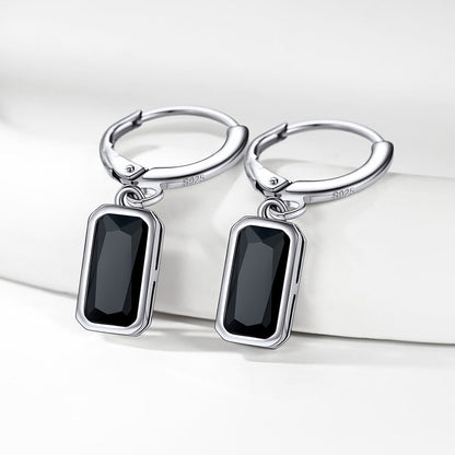 Silver Square Birthstone Dangle Hoop Earrings for