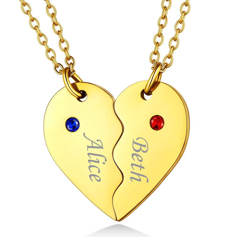 Custom Heart Matching Necklaces With Birthstone for Couple Best Friends