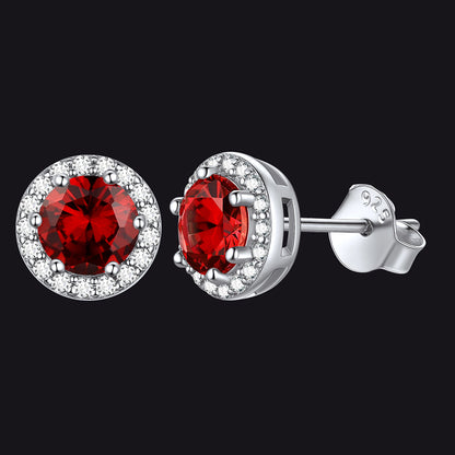 S925 Silver Cz Birthstone Stud Halo Earrings for