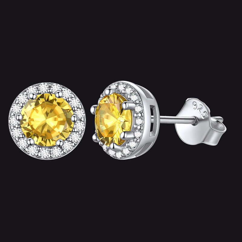S925 Silver Cz Birthstone Stud Halo Earrings for