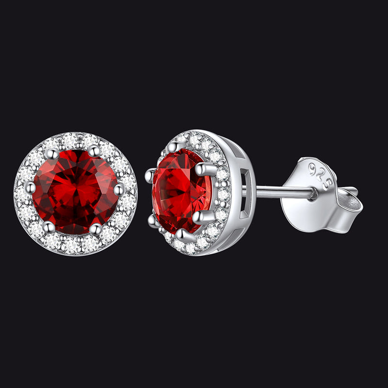 S925 Silver Cz Birthstone Stud Halo Earrings for