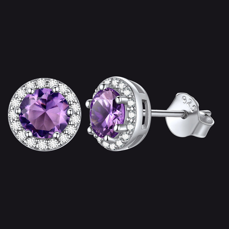 S925 Silver Cz Birthstone Stud Halo Earrings for