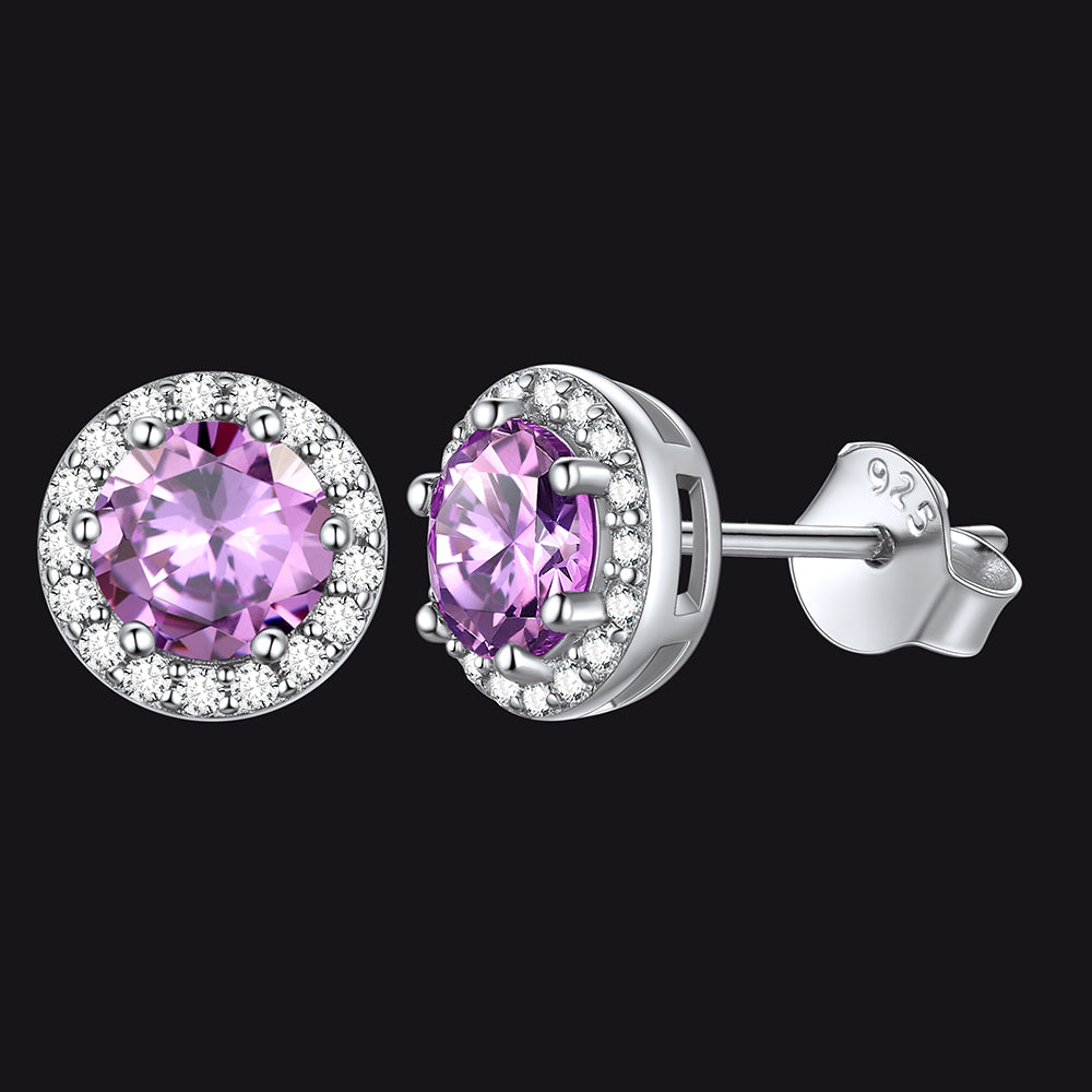 S925 Silver Cz Birthstone Stud Halo Earrings for