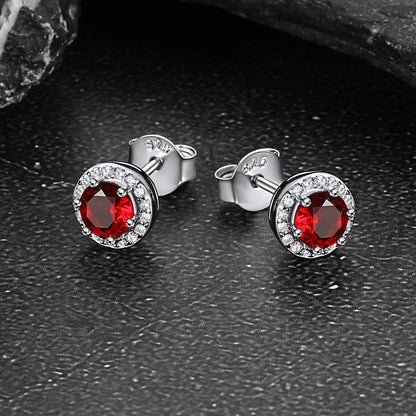 S925 Silver Cz Birthstone Stud Halo Earrings for