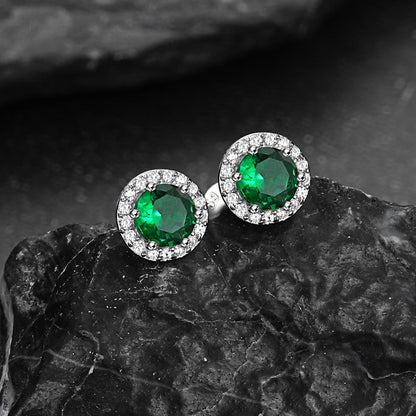 S925 Silver Cz Birthstone Stud Halo Earrings for