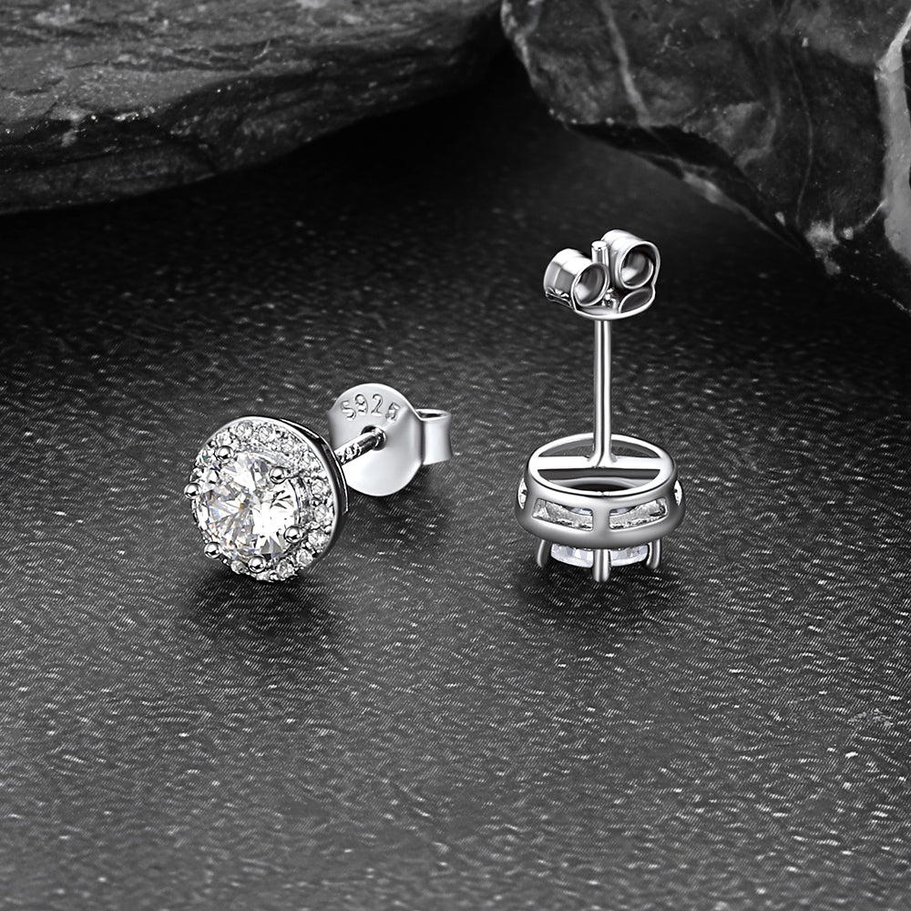 S925 Silver Cz Birthstone Stud Halo Earrings for