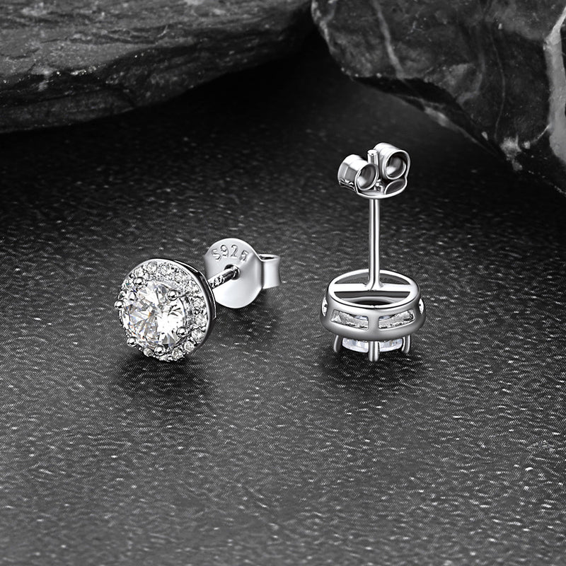 S925 Silver Cz Birthstone Stud Halo Earrings for