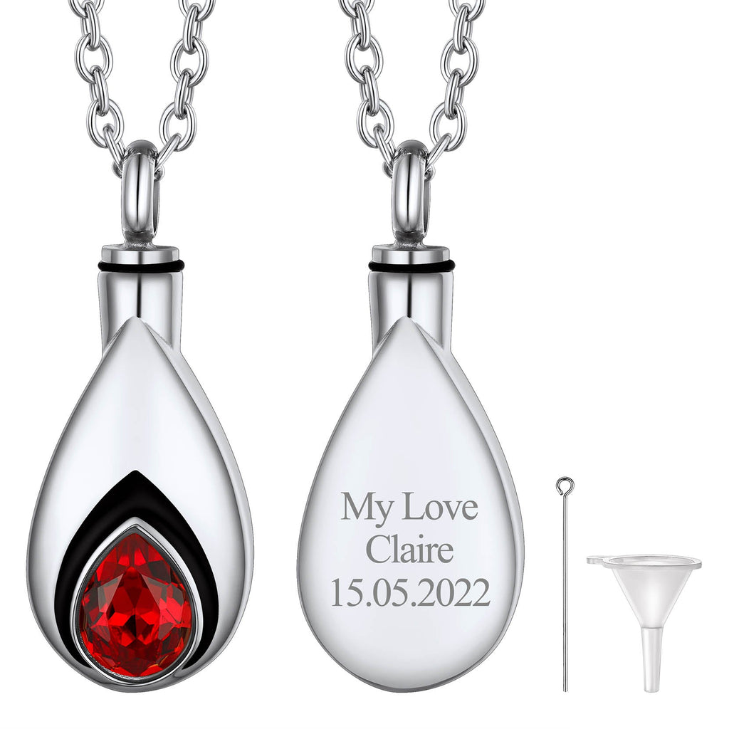 Custom Cremation Tear Drop Birthstone Urn Ashes Necklace for