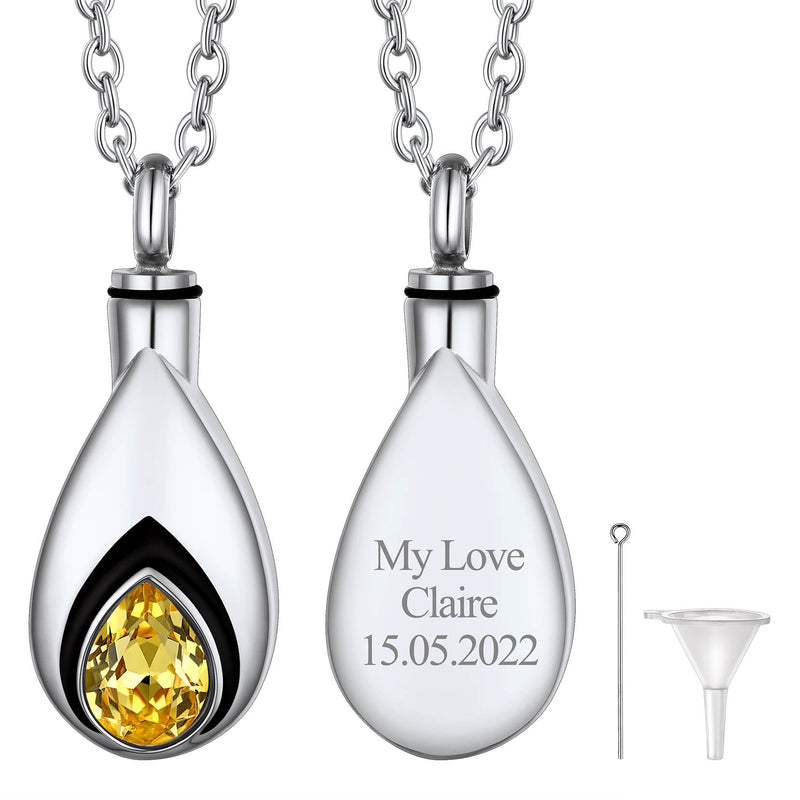 Custom Cremation Tear Drop Birthstone Urn Ashes Necklace for
