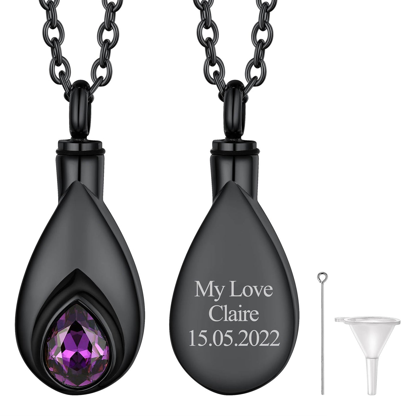 Custom Cremation Tear Drop Birthstone Urn Ashes Necklace for