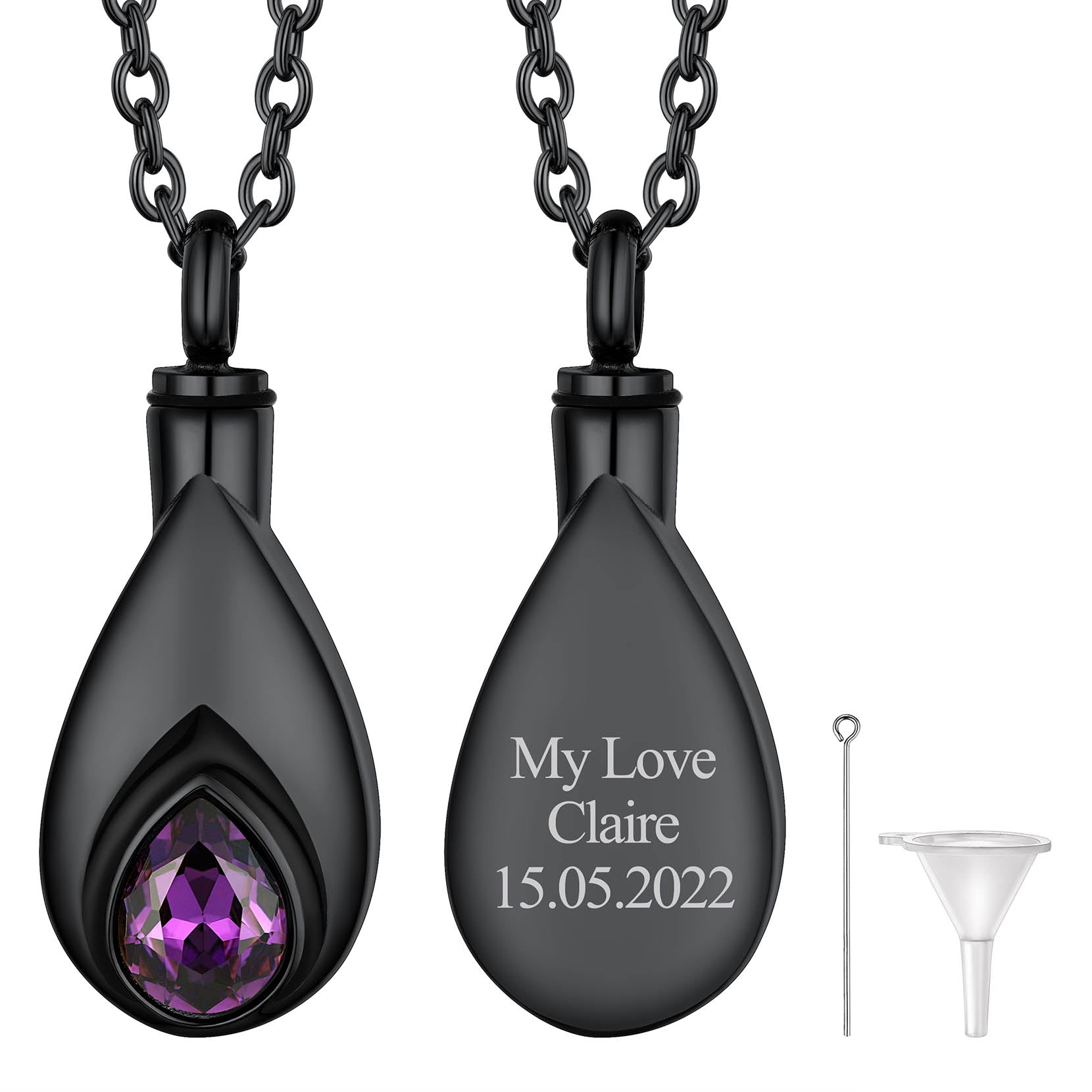 Custom Cremation Tear Drop Birthstone Urn Ashes Necklace for