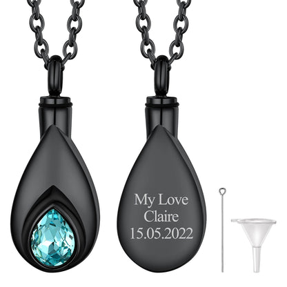 Custom Cremation Tear Drop Birthstone Urn Ashes Necklace for