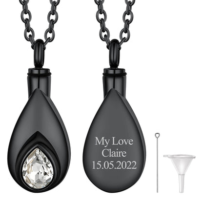 Custom Cremation Tear Drop Birthstone Urn Ashes Necklace for