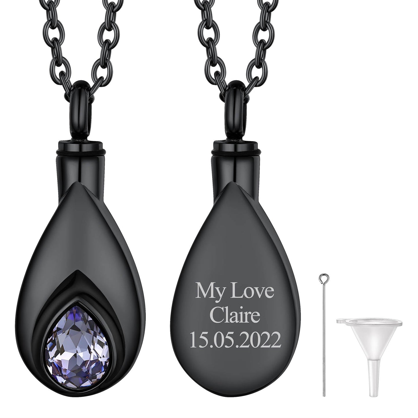 Custom Cremation Tear Drop Birthstone Urn Ashes Necklace for