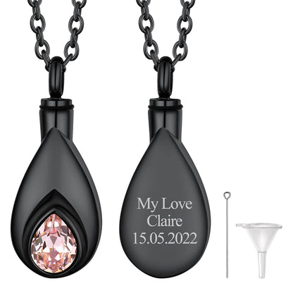Custom Cremation Tear Drop Birthstone Urn Ashes Necklace for