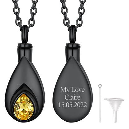Custom Cremation Tear Drop Birthstone Urn Ashes Necklace for