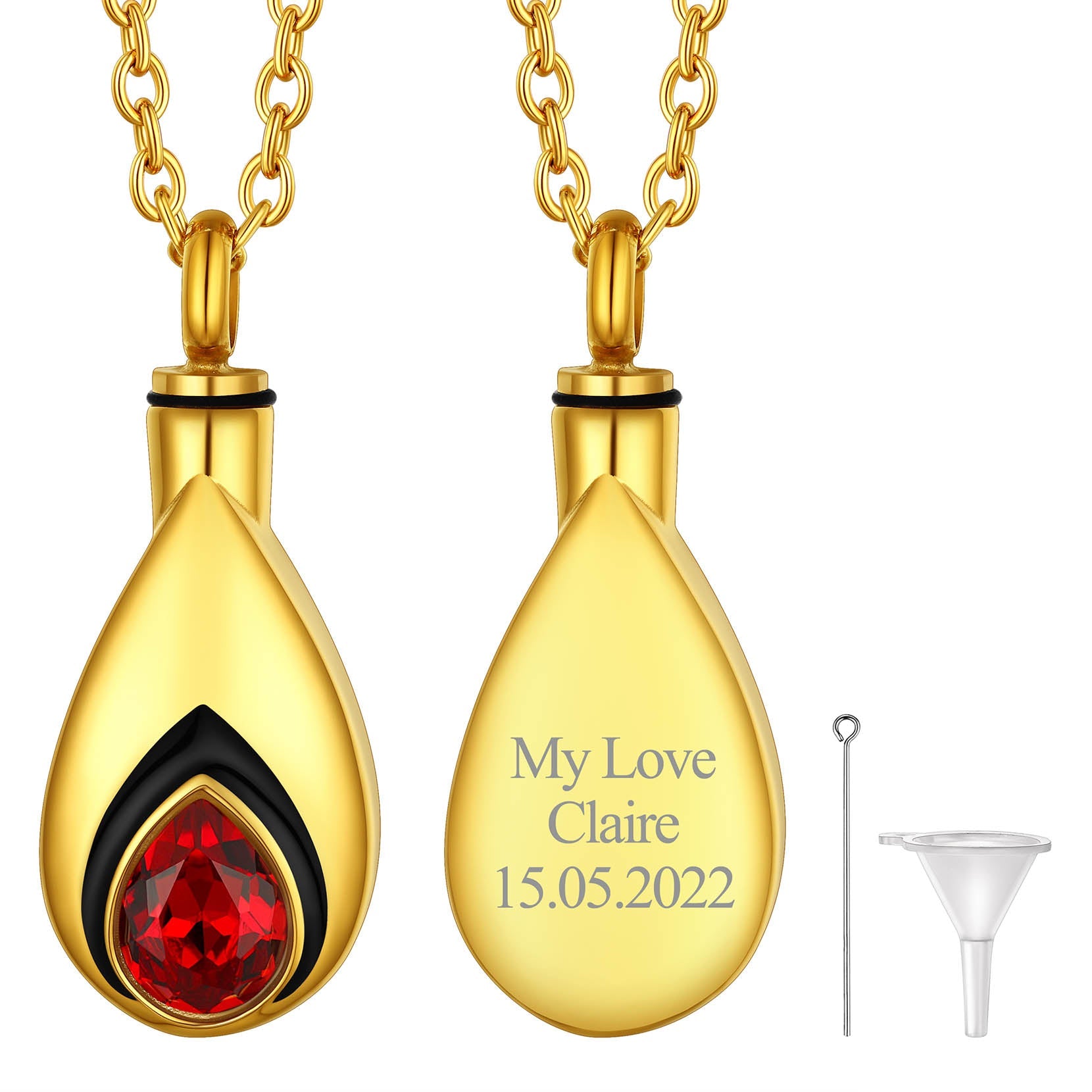 Custom Cremation Tear Drop Birthstone Urn Ashes Necklace for