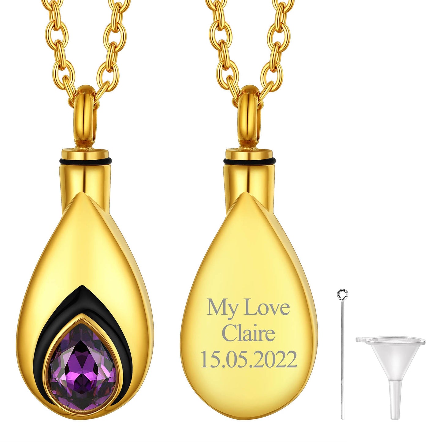 Custom Cremation Tear Drop Birthstone Urn Ashes Necklace for