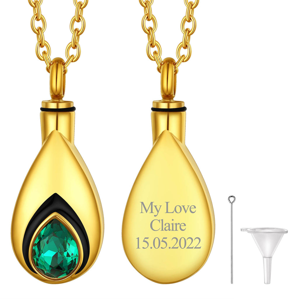 Custom Cremation Tear Drop Birthstone Urn Ashes Necklace for