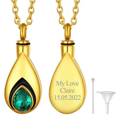 Custom Cremation Tear Drop Birthstone Urn Ashes Necklace for