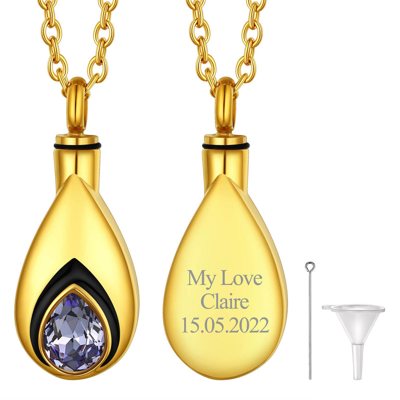 Custom Cremation Tear Drop Birthstone Urn Ashes Necklace for