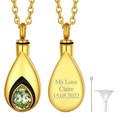 Custom Cremation Tear Drop Birthstone Urn Ashes Necklace for