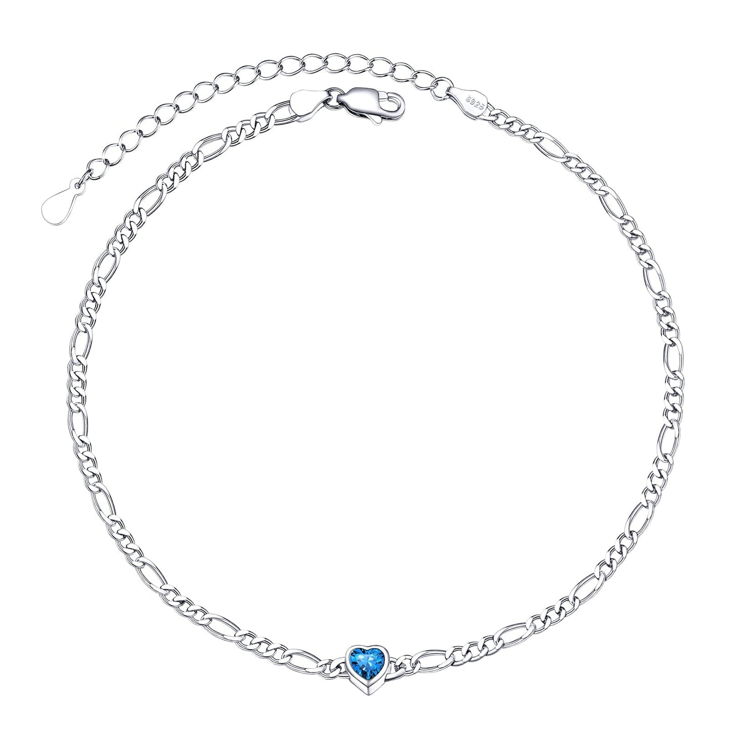 Personalized Sterling Silver Birthstone Dainty Heart Anklet for