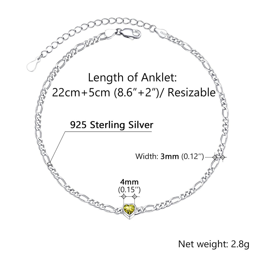 Personalized Sterling Silver Birthstone Dainty Heart Anklet for