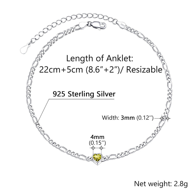 Personalized Sterling Silver Birthstone Dainty Heart Anklet for