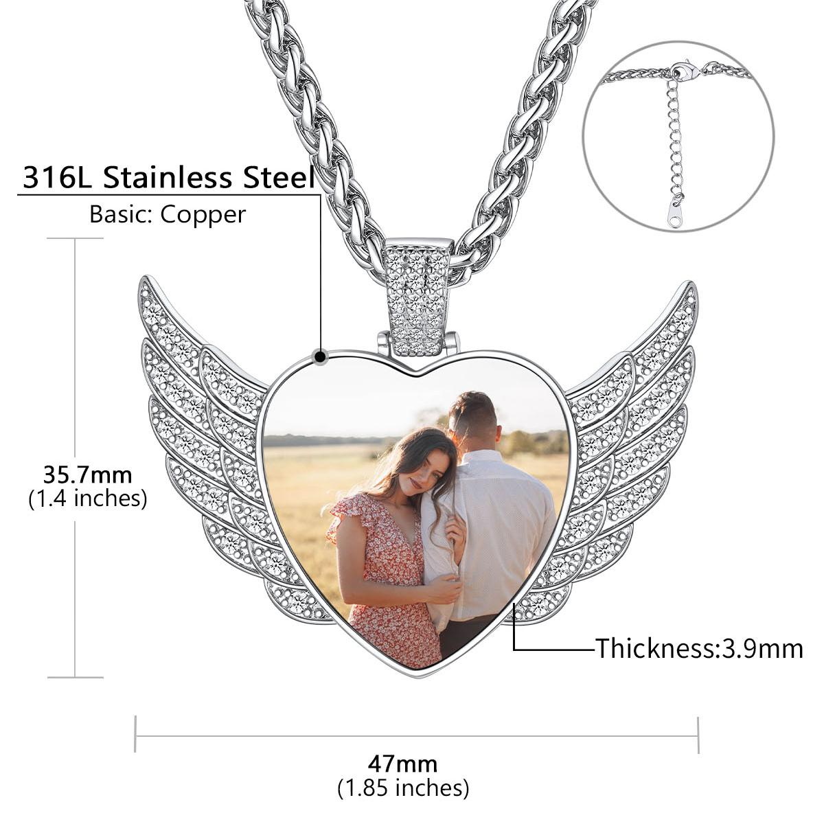 Personalized Picture Angel Wings Heart Necklace for With Cz, Memorial Jewelry