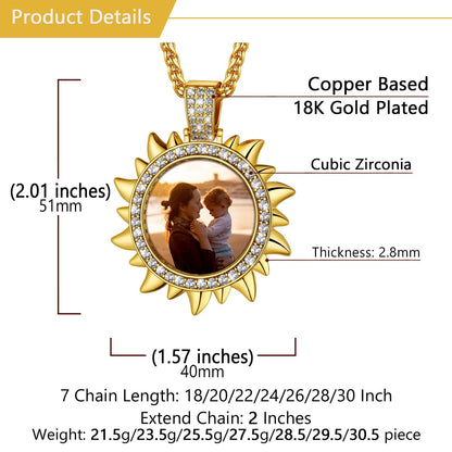 Custom Picture Sun Necklace With Cz for