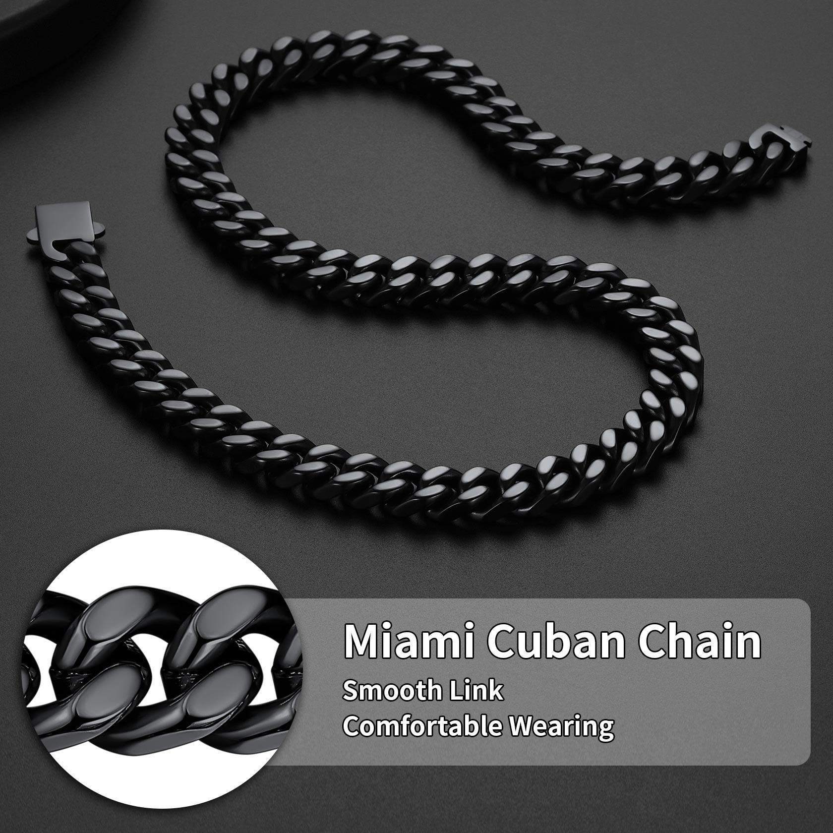 Engraved Cuban Chain & Bracelet Jewelry Set for , 7/9/12mm