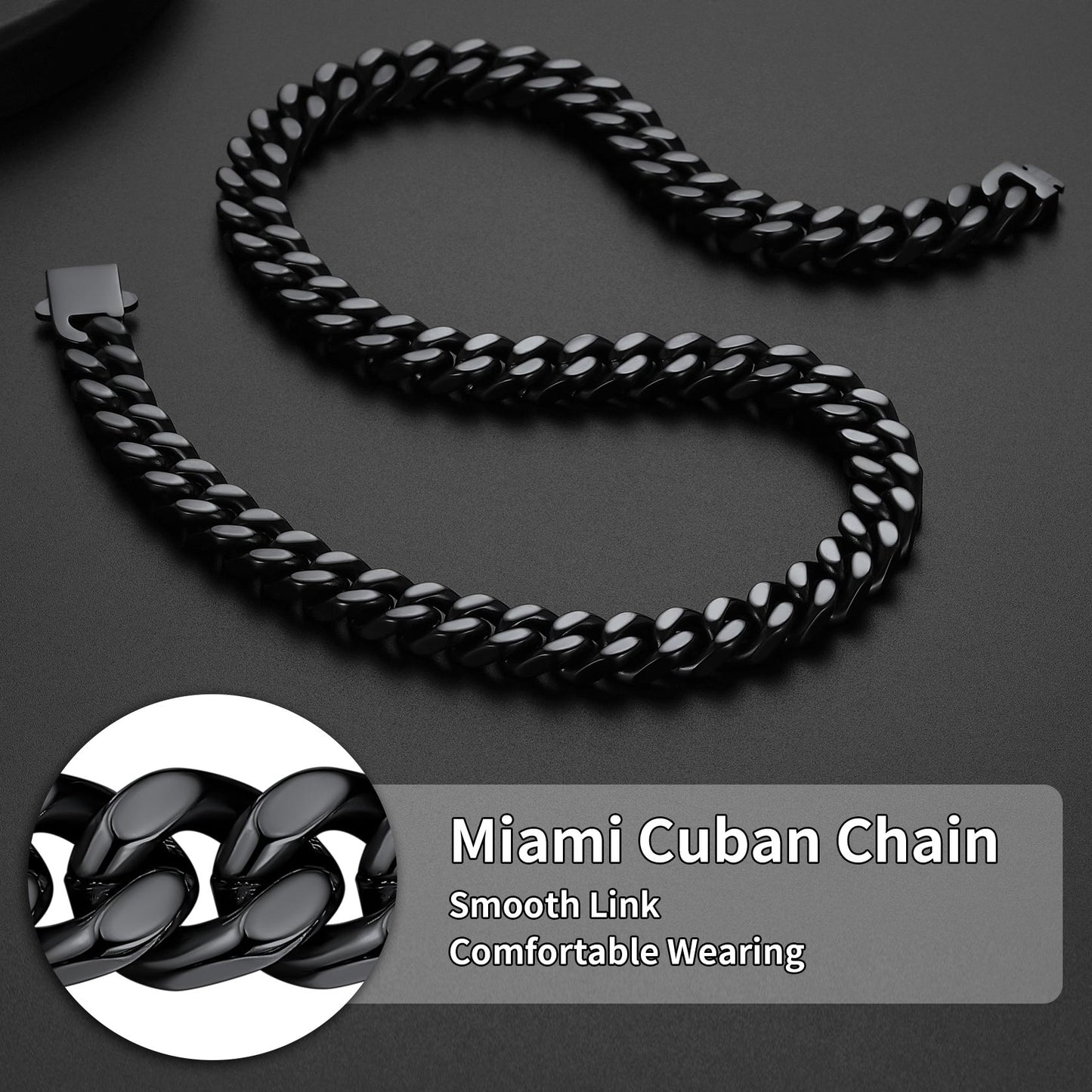 Engraved Cuban Chain & Bracelet Jewelry Set for , 7/9/12mm