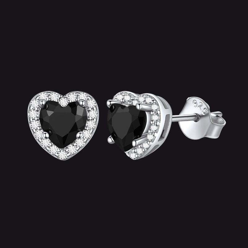 Sterling Silver Birthstone Heart Halo Stud Earrings for