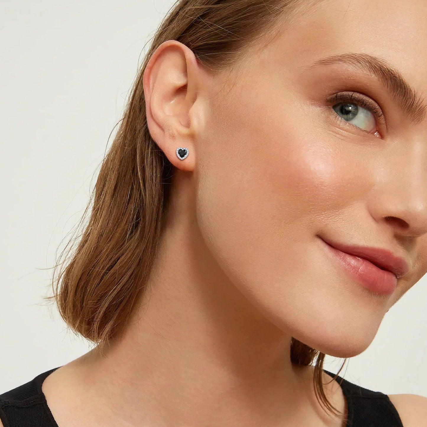 Sterling Silver Birthstone Heart Halo Stud Earrings for