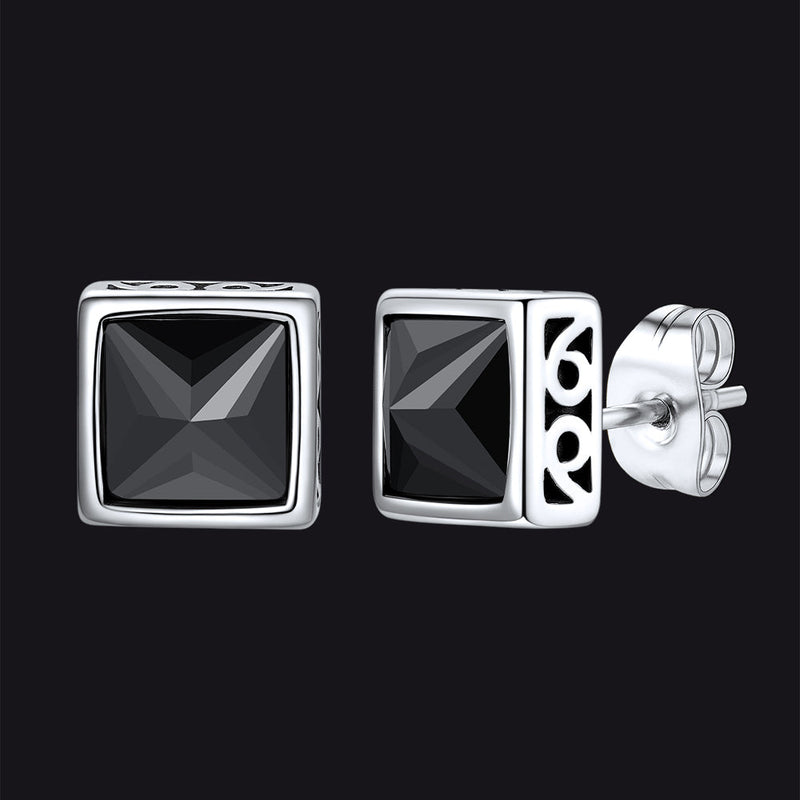 Square Celtic Black Zirconia Diamond Stud Earrings for