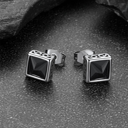 Square Celtic Black Zirconia Diamond Stud Earrings for