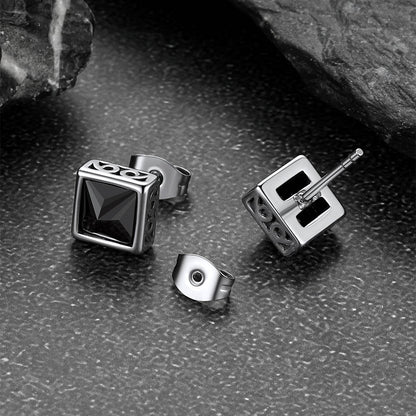 Square Celtic Black Zirconia Diamond Stud Earrings for
