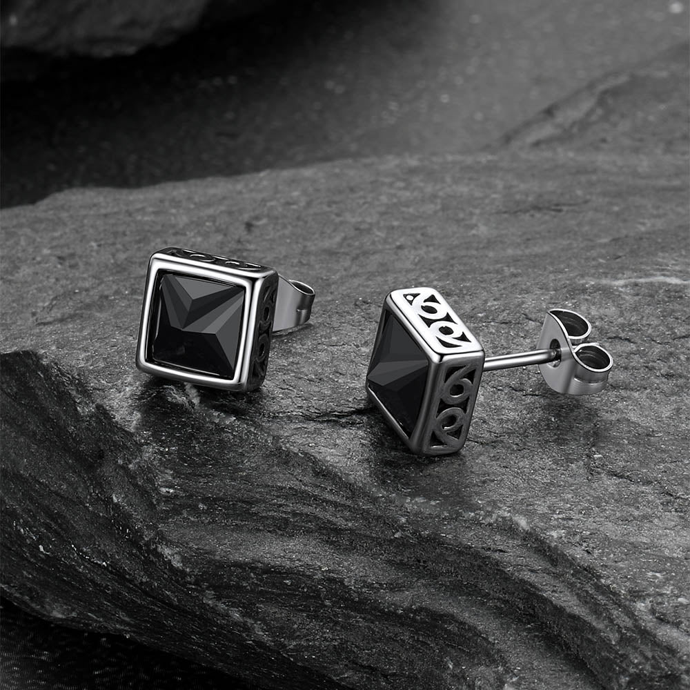 Square Celtic Black Zirconia Diamond Stud Earrings for