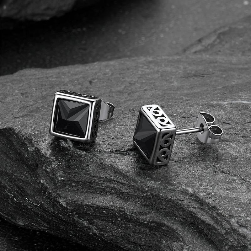 Square Celtic Black Zirconia Diamond Stud Earrings for