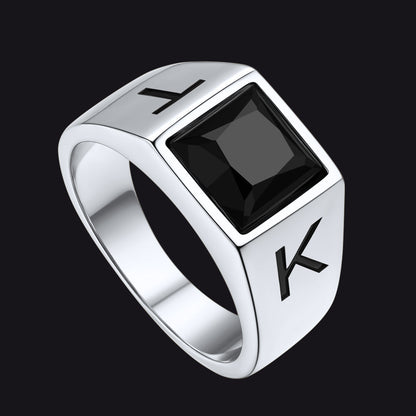 Custom Square Black Gemstone Signet Ring for