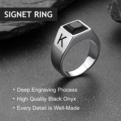 Custom Square Black Gemstone Signet Ring for