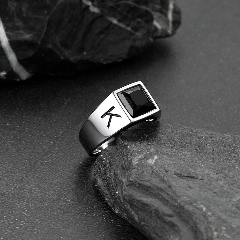 Custom Square Black Gemstone Signet Ring for