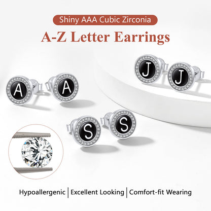 Personalized Black Initial Letter Stud Earrings for